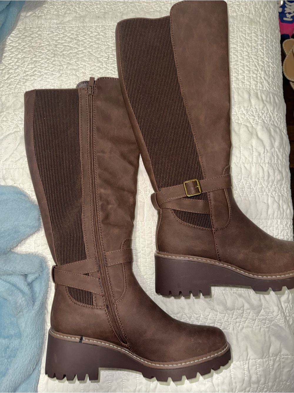 SHEIN Brown Platform Boots with Buckle Detail
